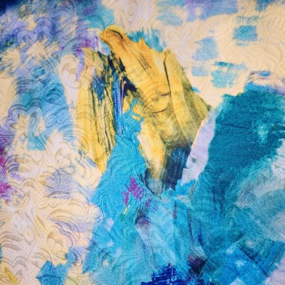 H&M Watercolor Brocade Midi Skirt Size 4 Yellow Teal Purple A-Line Abstract Art - Picture 12 of 14